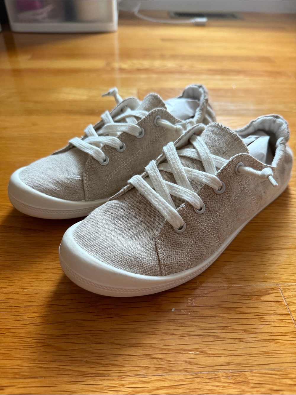 Mad Love Light Beige Canvas Slip On Sneakers